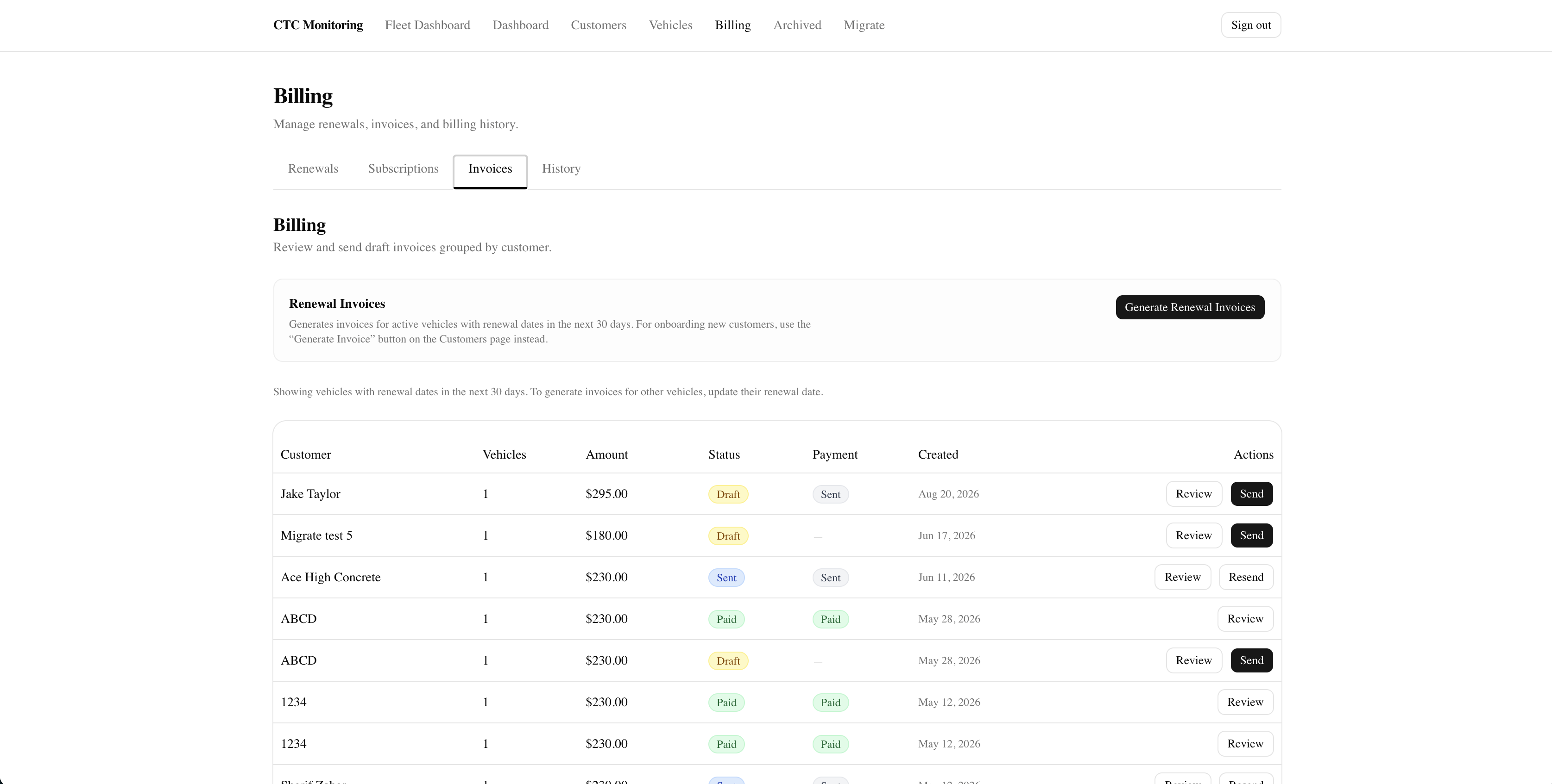 Fleet Compliance & Billing Platform screenshot
