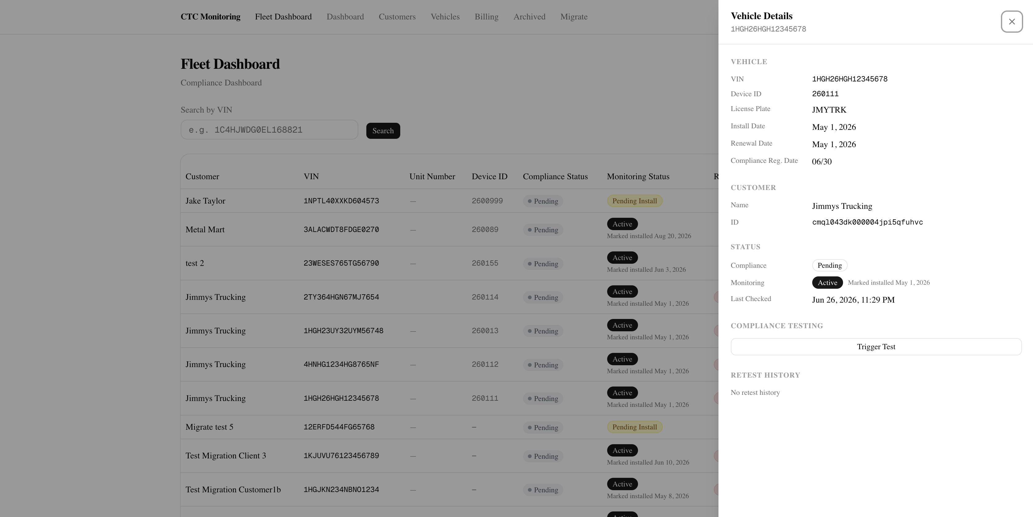 Fleet Compliance & Billing Platform screenshot